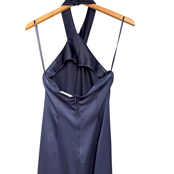 BHLDN Ruby Gown Sz 4 Women’s Navy Dress Twist Halter Satin Backless - Picture 4 of 11